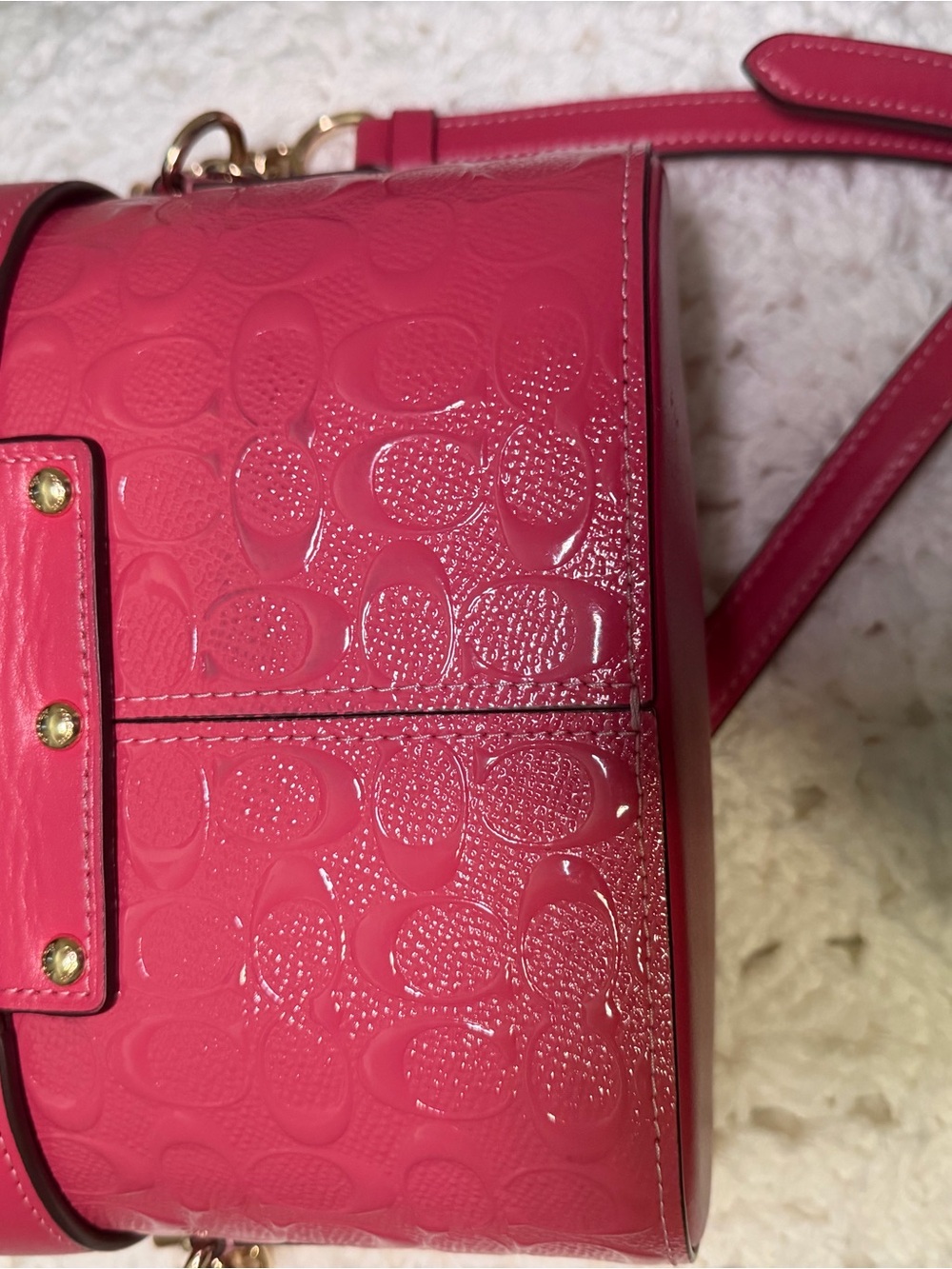 Coach Hot Pink Signature Embossed Mini Top-Handle Bag - Picture 10 of 11